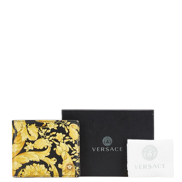 ヴェルサーチェ バロック メデューサ 二つ折り財布 ブラック イエロー レザー レディース VERSACE 【中古】