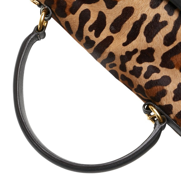 プラダ ロゴ レオパード ハンドバッグ ショルダーバッグ 2WAY ブラウン ハラコ レザー スエード レディース PRADA 【中古】