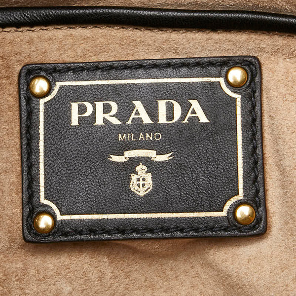 プラダ ロゴ レオパード ハンドバッグ ショルダーバッグ 2WAY ブラウン ハラコ レザー スエード レディース PRADA 【中古】