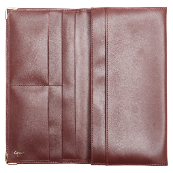 カルティエ マストライン 長財布 ワインレッド レザー レディース CARTIER 【中古】