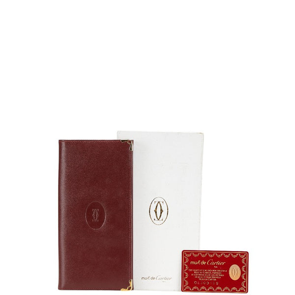 カルティエ マストライン 長財布 ワインレッド レザー レディース CARTIER 【中古】