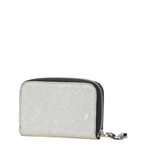 サルヴァトーレフェラガモ ヴァラリボン ラメ コインケース シルバー ブラック グリッターキャンバス レザー レディース Salvatore Ferragamo 【中古】