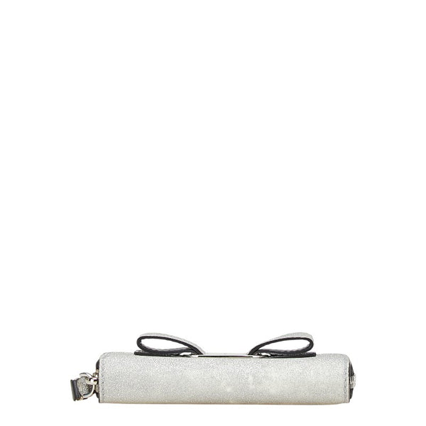 サルヴァトーレフェラガモ ヴァラリボン ラメ コインケース シルバー ブラック グリッターキャンバス レザー レディース Salvatore Ferragamo 【中古】