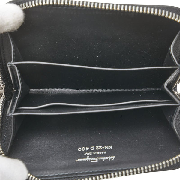 サルヴァトーレフェラガモ ヴァラリボン ラメ コインケース シルバー ブラック グリッターキャンバス レザー レディース Salvatore Ferragamo 【中古】