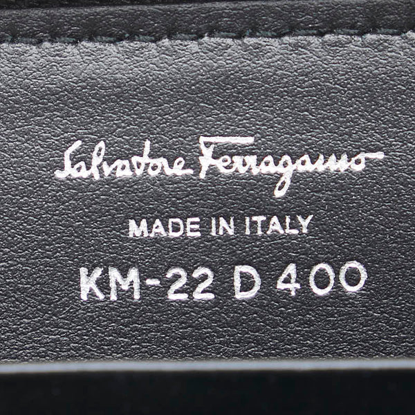 サルヴァトーレフェラガモ ヴァラリボン ラメ コインケース シルバー ブラック グリッターキャンバス レザー レディース Salvatore Ferragamo 【中古】