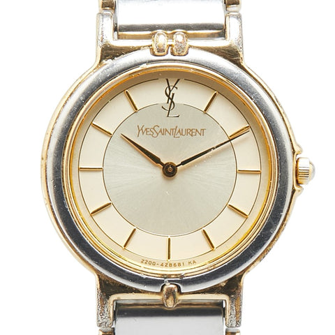 サンローラン 腕時計 クオーツ ゴールド文字盤 ステンレススチール メッキ レディース SAINT LAURENT 【中古】