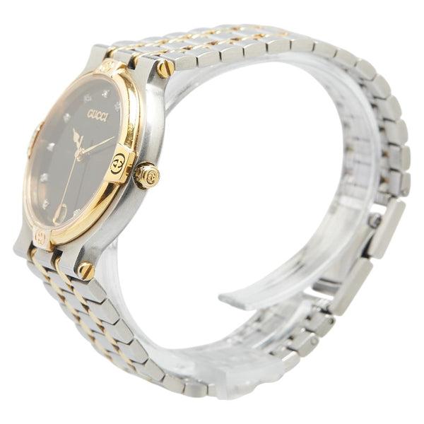 グッチ 11Pダイヤ 腕時計 9000M クオーツ ブラック文字盤 ステンレススチール メッキ レディース GUCCI 【中古】