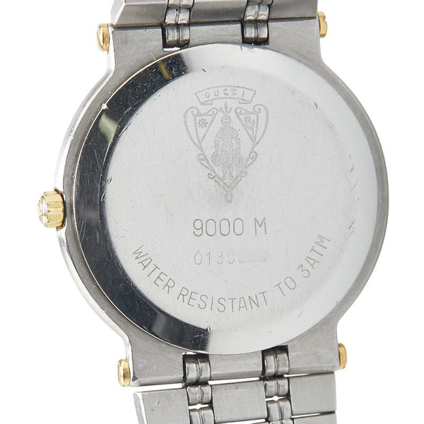 グッチ 11Pダイヤ 腕時計 9000M クオーツ ブラック文字盤 ステンレススチール メッキ レディース GUCCI 【中古】