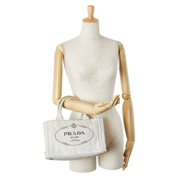 プラダ カナパ ハンドバッグ グレー キャンバス レディース PRADA 【中古】
