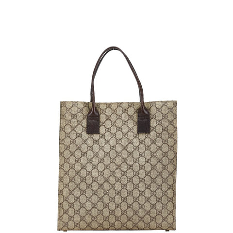 グッチ GGスプリーム ハンドバッグ トートバッグ 91249 ベージュ ブラウン PVC レザー レディース GUCCI 【中古】