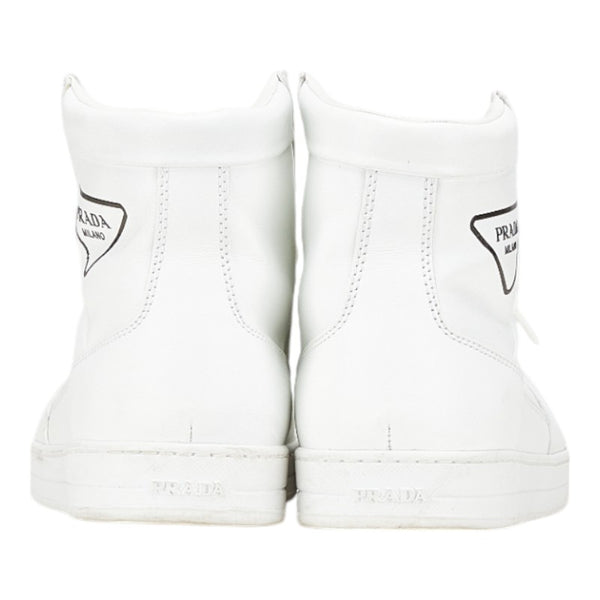 プラダ 三角ロゴ ハイカット スニーカー サイズ:6 1/2 2TG179 ホワイト レザー レディース PRADA 【中古】