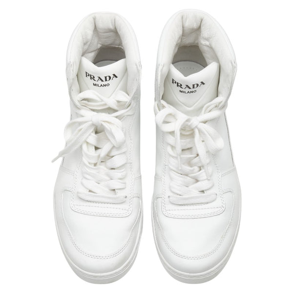 プラダ 三角ロゴ ハイカット スニーカー サイズ:6 1/2 2TG179 ホワイト レザー レディース PRADA 【中古】