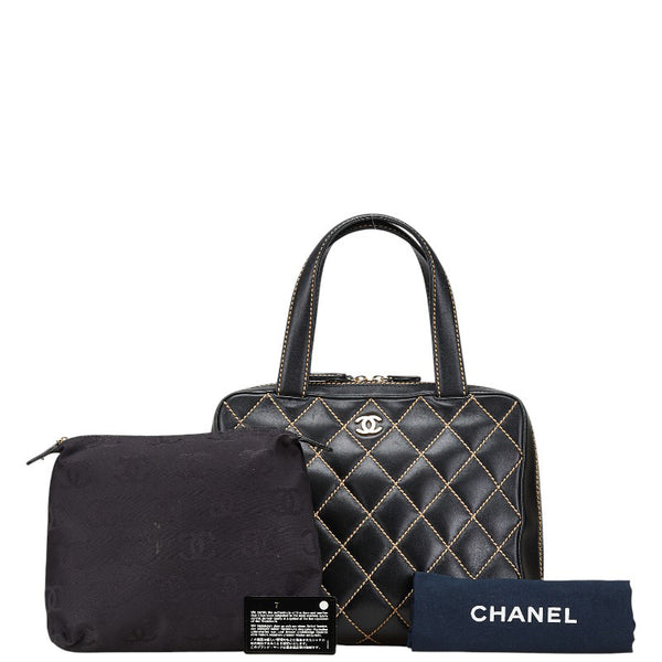 シャネル ワイルドステッチ ハンドバッグ ブラック レザー レディース CHANEL 【中古】