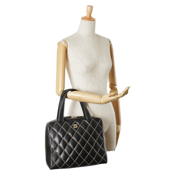 シャネル ワイルドステッチ ハンドバッグ ブラック レザー レディース CHANEL 【中古】