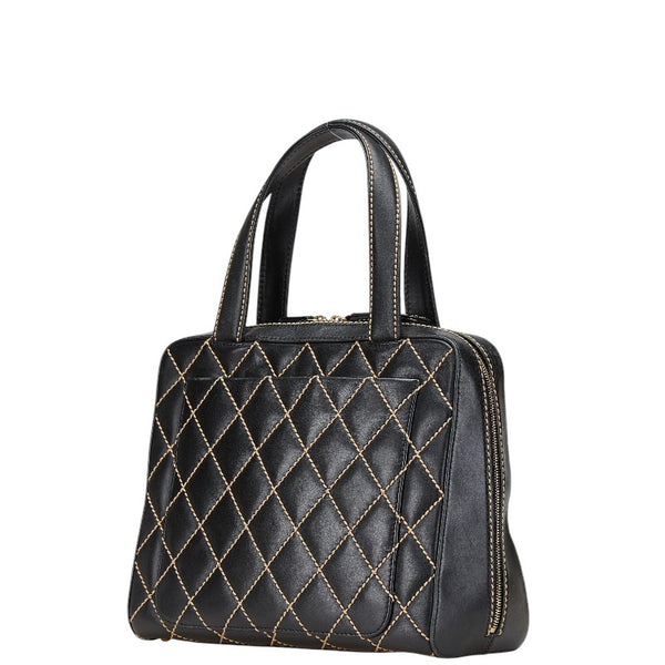 シャネル ワイルドステッチ ハンドバッグ ブラック レザー レディース CHANEL 【中古】
