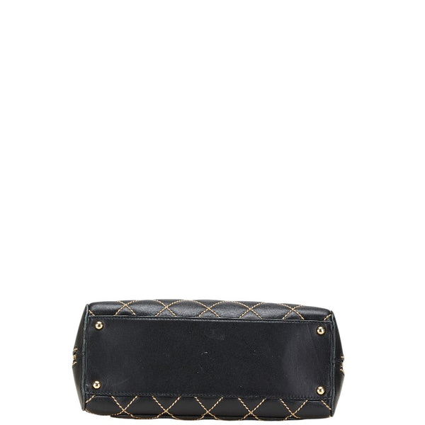 シャネル ワイルドステッチ ハンドバッグ ブラック レザー レディース CHANEL 【中古】