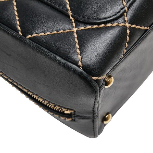 シャネル ワイルドステッチ ハンドバッグ ブラック レザー レディース CHANEL 【中古】