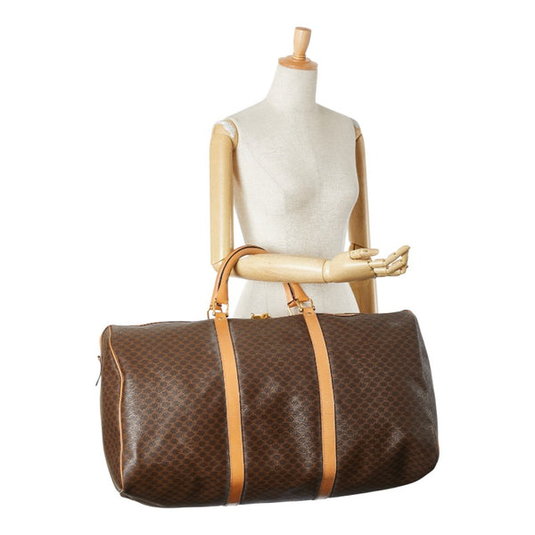 セリーヌ マカダム ハンドバッグ ボストンバッグ ブラウン PVC レザー レディース CELINE 【中古】