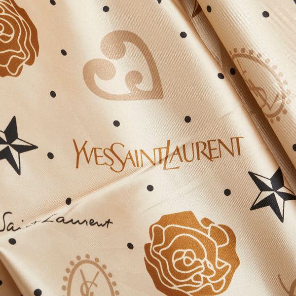 サンローラン YSLロゴ ドット 水玉 リボン バラ 薔薇 スター 星 ハート 折りたたみ傘 ベージュ マルチカラー ナイロン レディース SAINT LAURENT 【中古】