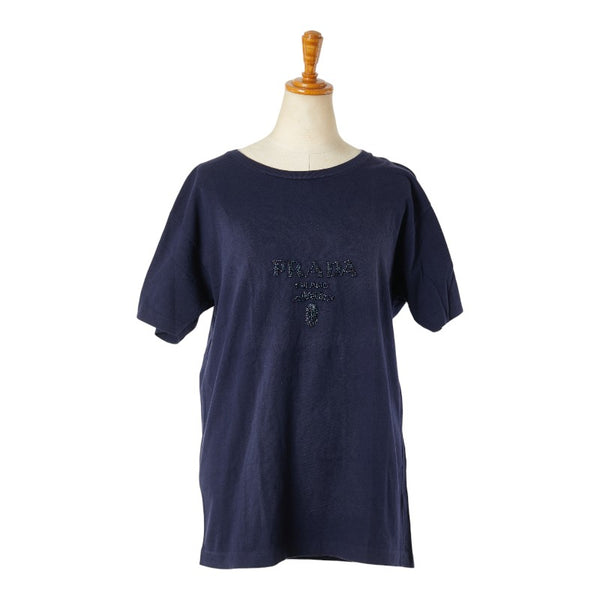 プラダ ロゴ ビーズ ビジュー Tシャツ サイズ：M ネイビー コットン メンズ PRADA 【中古】