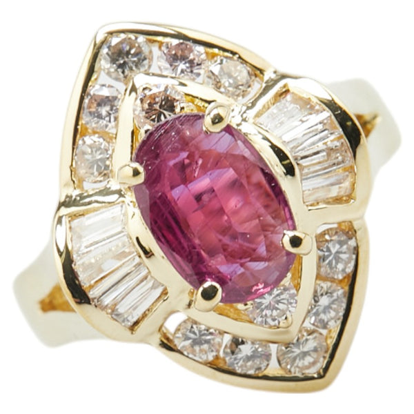 K18YG イエローゴールド ルビー1.71ct ダイヤ0.98ct リング 指輪 レディース 14号 【中古】