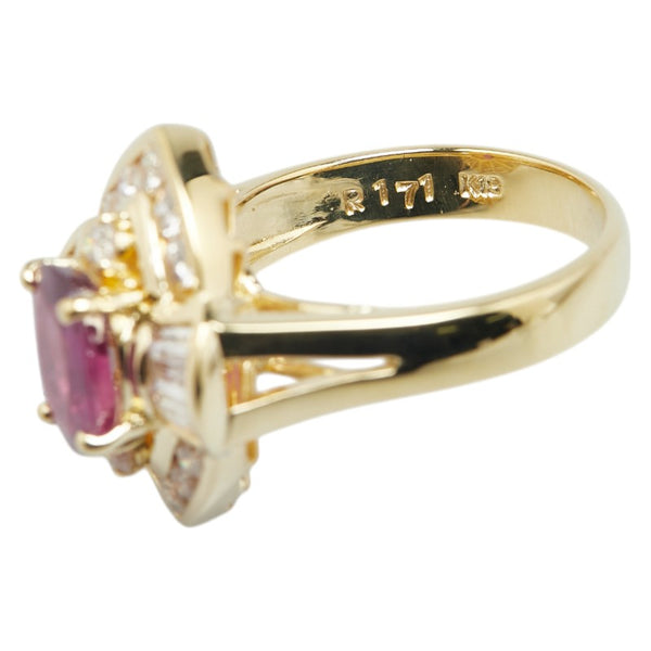 K18YG イエローゴールド ルビー1.71ct ダイヤ0.98ct リング 指輪 レディース 14号 【中古】
