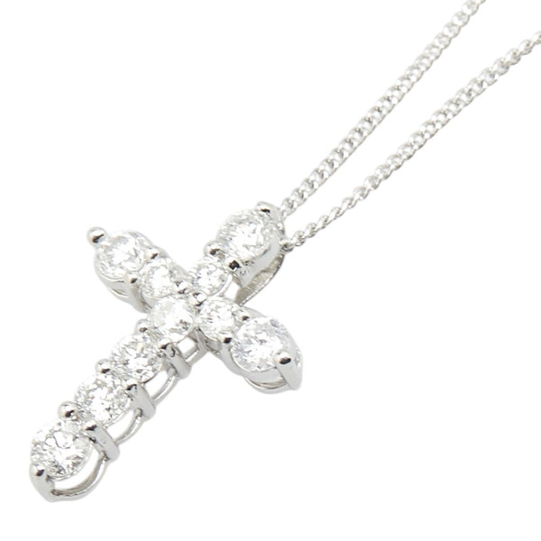 Pt900 プラチナ Pt850 プラチナ ダイヤ1.00ct クロス 十字架 モチーフ ペンダントネックレス レディース 【中古】