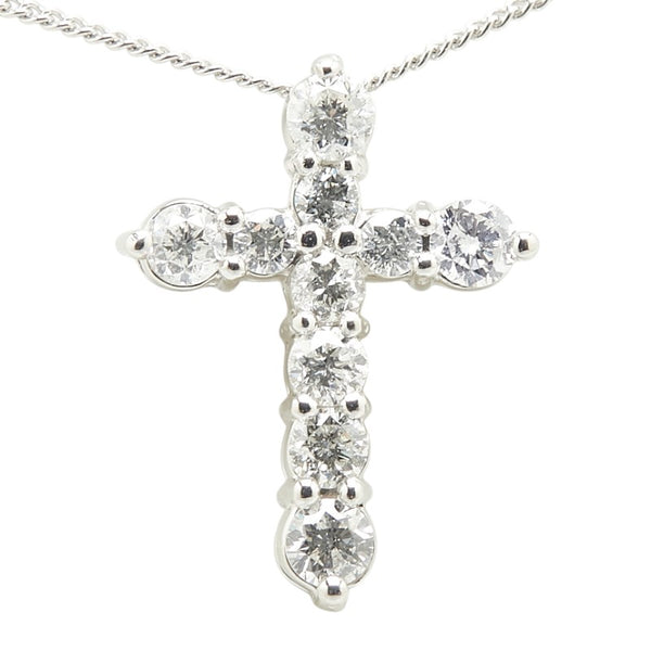 Pt900 プラチナ Pt850 プラチナ ダイヤ1.00ct クロス 十字架 モチーフ ペンダントネックレス レディース 【中古】