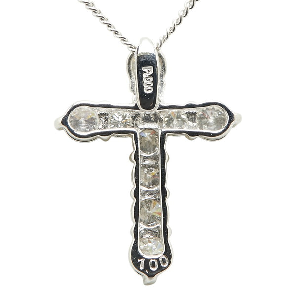 Pt900 プラチナ Pt850 プラチナ ダイヤ1.00ct クロス 十字架 モチーフ ペンダントネックレス レディース 【中古】