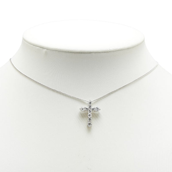 Pt900 プラチナ Pt850 プラチナ ダイヤ1.00ct クロス 十字架 モチーフ ペンダントネックレス レディース 【中古】