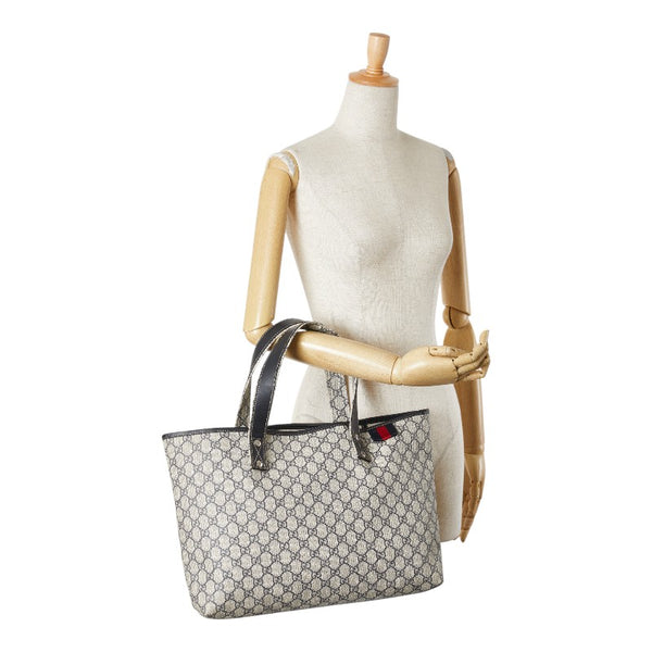 グッチ GGスプリーム トートバッグ 211134 ベージュ ネイビー PVC レザー レディース GUCCI 【中古】