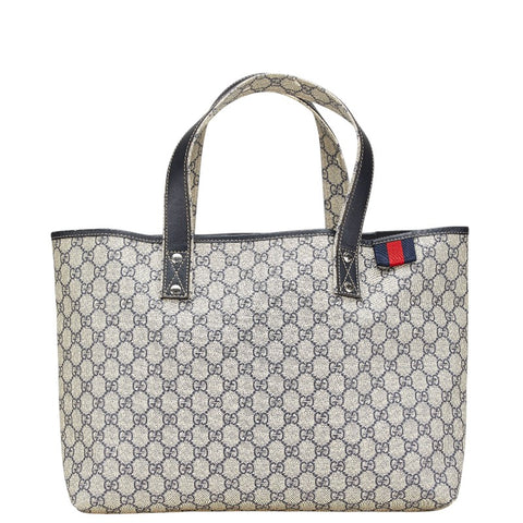 グッチ GGスプリーム トートバッグ 211134 ベージュ ネイビー PVC レザー レディース GUCCI 【中古】