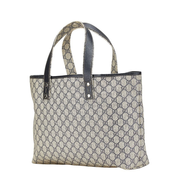 グッチ GGスプリーム トートバッグ 211134 ベージュ ネイビー PVC レザー レディース GUCCI 【中古】