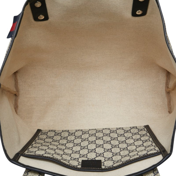 グッチ GGスプリーム トートバッグ 211134 ベージュ ネイビー PVC レザー レディース GUCCI 【中古】