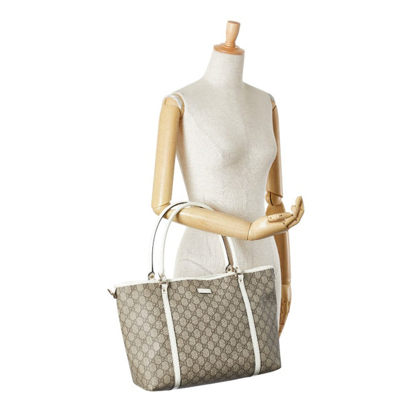 グッチ GGスプリーム トートバッグ 197953 ベージュ ホワイト PVC レザー レディース GUCCI 【中古】
