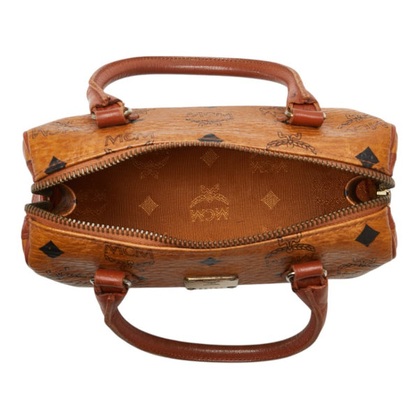エム シー エム ヴィセトス ロゴグラム ハンドバッグ ミニボストンバッグ ブラウン PVC レザー レディース MCM 【中古】
