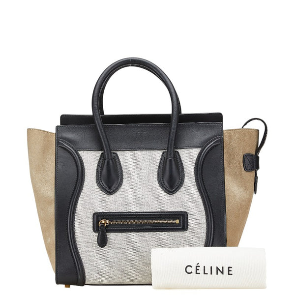 セリーヌ ラゲージ ミニショッパー ハンドバッグ ブラック グレージュ ホワイト レザー キャンバス スウェード レディース CELINE 【中古】