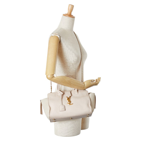 サンローラン ダウンタウン カバス YSLロゴ ハンドバッグ ショルダーバッグ 2WAY 436834 ピンク ベージュ レザー スエード レディース SAINT LAURENT 【中古】