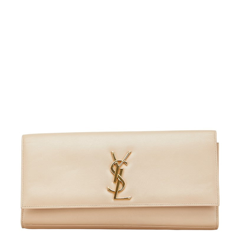サンローラン YSLロゴ クラッチバッグ 326079 ベージュ レザー レディース SAINT LAURENT 【中古】