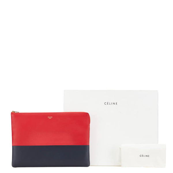 セリーヌ バイカラー クラッチバッグ レッド ブラック レザー レディース CELINE 【中古】
