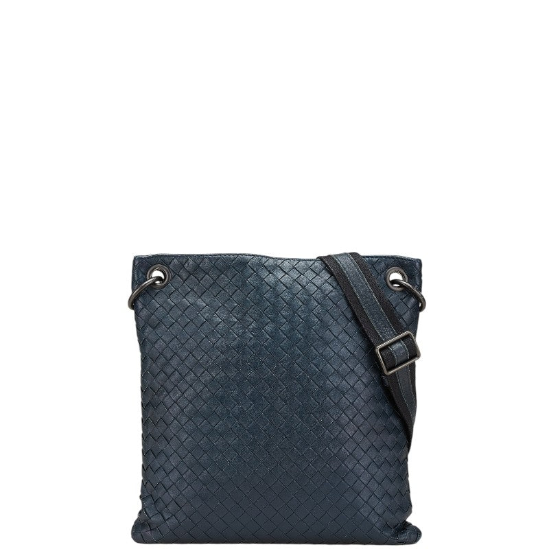 ボッテガヴェネタ イントレチャート ショルダーバッグ ネイビー ブラック レザー レディース BOTTEGAVENETA 【中古】