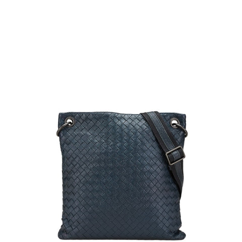 ボッテガヴェネタ イントレチャート ショルダーバッグ ネイビー ブラック レザー レディース BOTTEGAVENETA 【中古】