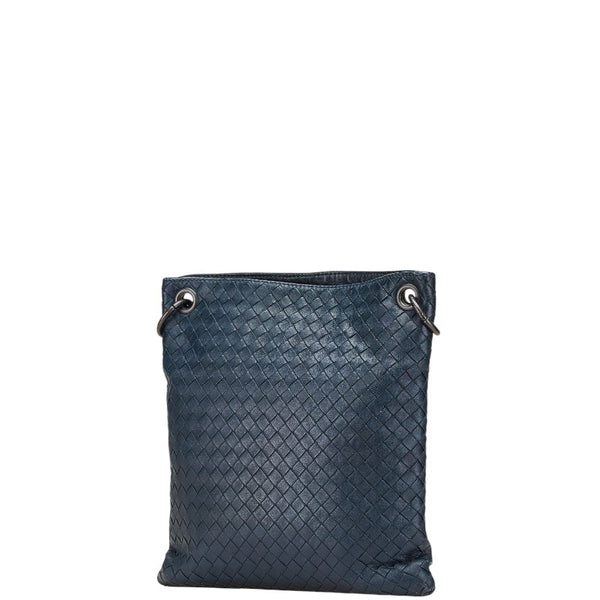 ボッテガヴェネタ イントレチャート ショルダーバッグ ネイビー ブラック レザー レディース BOTTEGAVENETA 【中古】