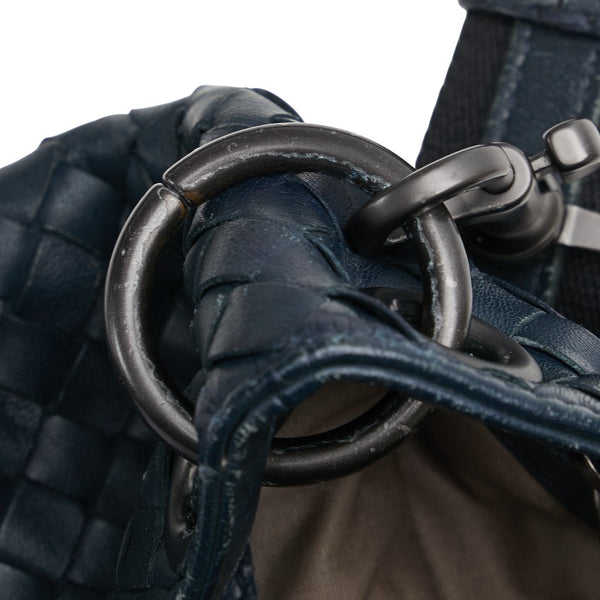 ボッテガヴェネタ イントレチャート ショルダーバッグ ネイビー ブラック レザー レディース BOTTEGAVENETA 【中古】