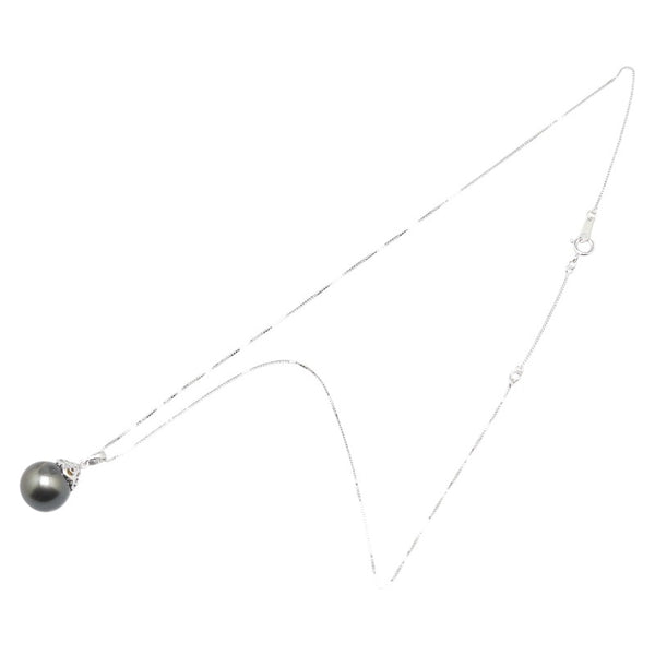 K18WG ホワイトゴールド 黒蝶真珠11.3mm ベネチアン チェーン ネックレス レディース 【中古】