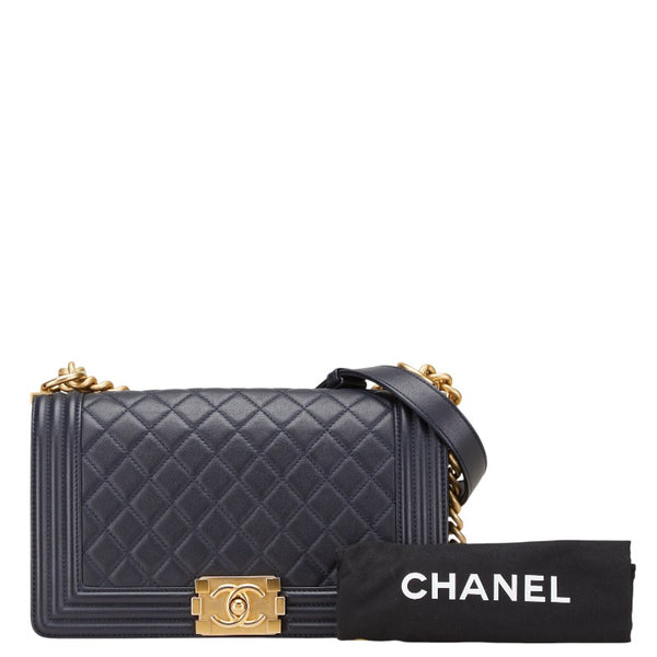 シャネル ココマーク ボーイシャネル25 斜め掛け チェーン ショルダーバッグ ネイビー ラムスキン レディース CHANEL 【中古】