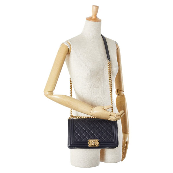 シャネル ココマーク ボーイシャネル25 斜め掛け チェーン ショルダーバッグ ネイビー ラムスキン レディース CHANEL 【中古】