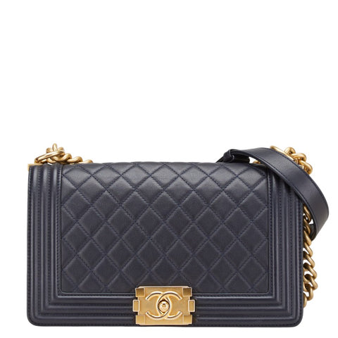 シャネル ココマーク ボーイシャネル25 斜め掛け チェーン ショルダーバッグ ネイビー ラムスキン レディース CHANEL 【中古】