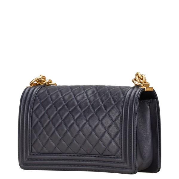 シャネル ココマーク ボーイシャネル25 斜め掛け チェーン ショルダーバッグ ネイビー ラムスキン レディース CHANEL 【中古】