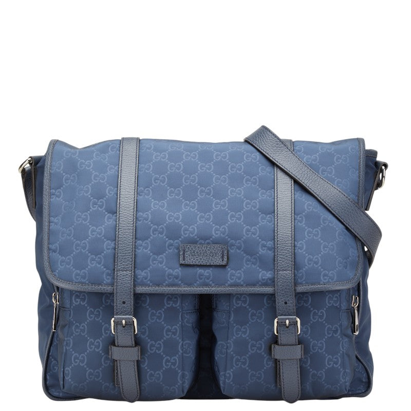 グッチ GGナイロン 斜め掛け ショルダーバッグ メッセンジャーバッグ 387070 ネイビー ナイロン レザー レディース GUCCI 【中古】